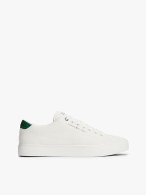 white rubberised flag mesh trainers for men tommy hilfiger