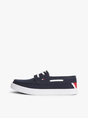 baskets bateau en toile bleu pour hommes tommy hilfiger
