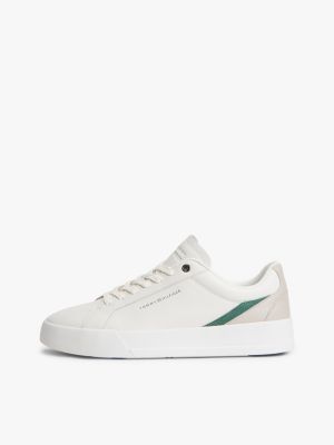 white signature colour-blocked leather court trainers for men tommy hilfiger
