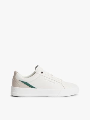 white signature colour-blocked leather court trainers for men tommy hilfiger