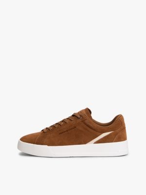 brown suede court trainers for men tommy hilfiger