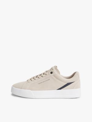 beige suede court trainers for men tommy hilfiger
