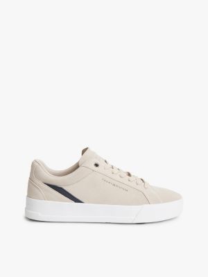 beige suede court trainers for men tommy hilfiger