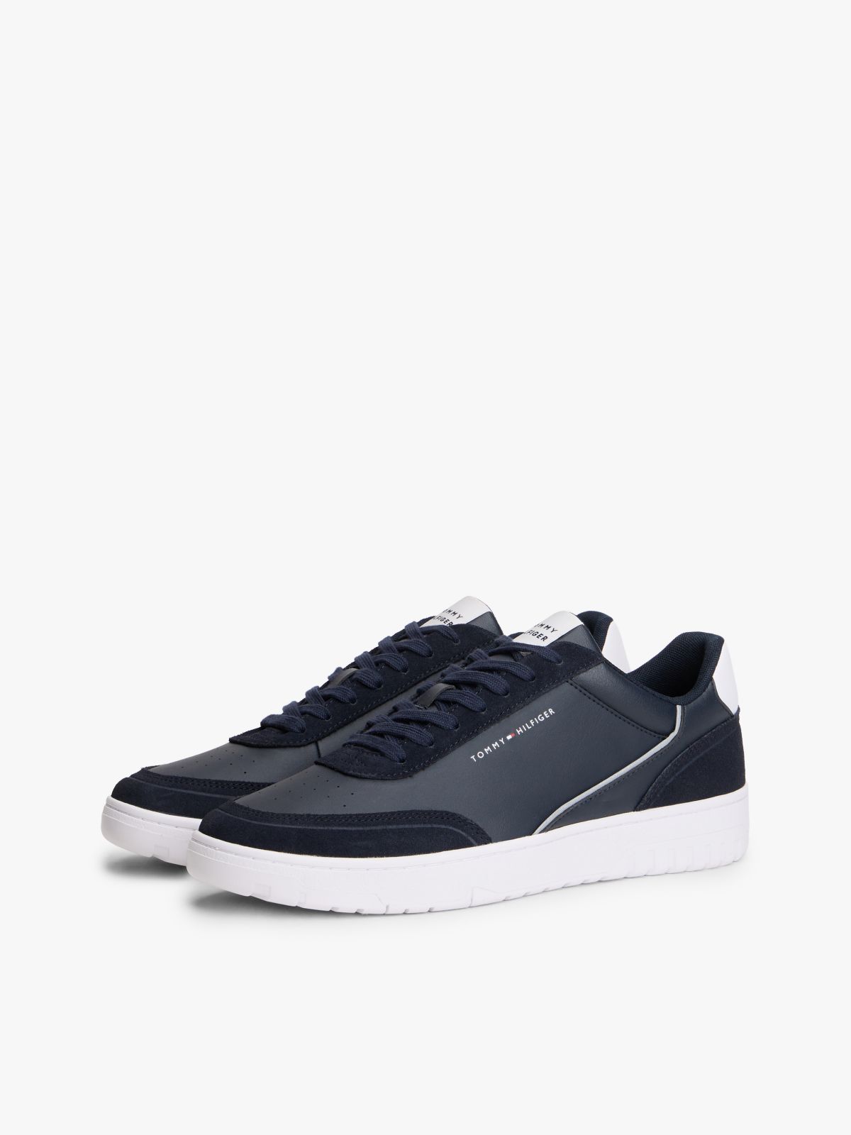 Mixed Texture Leather Basketball Trainers — Blue