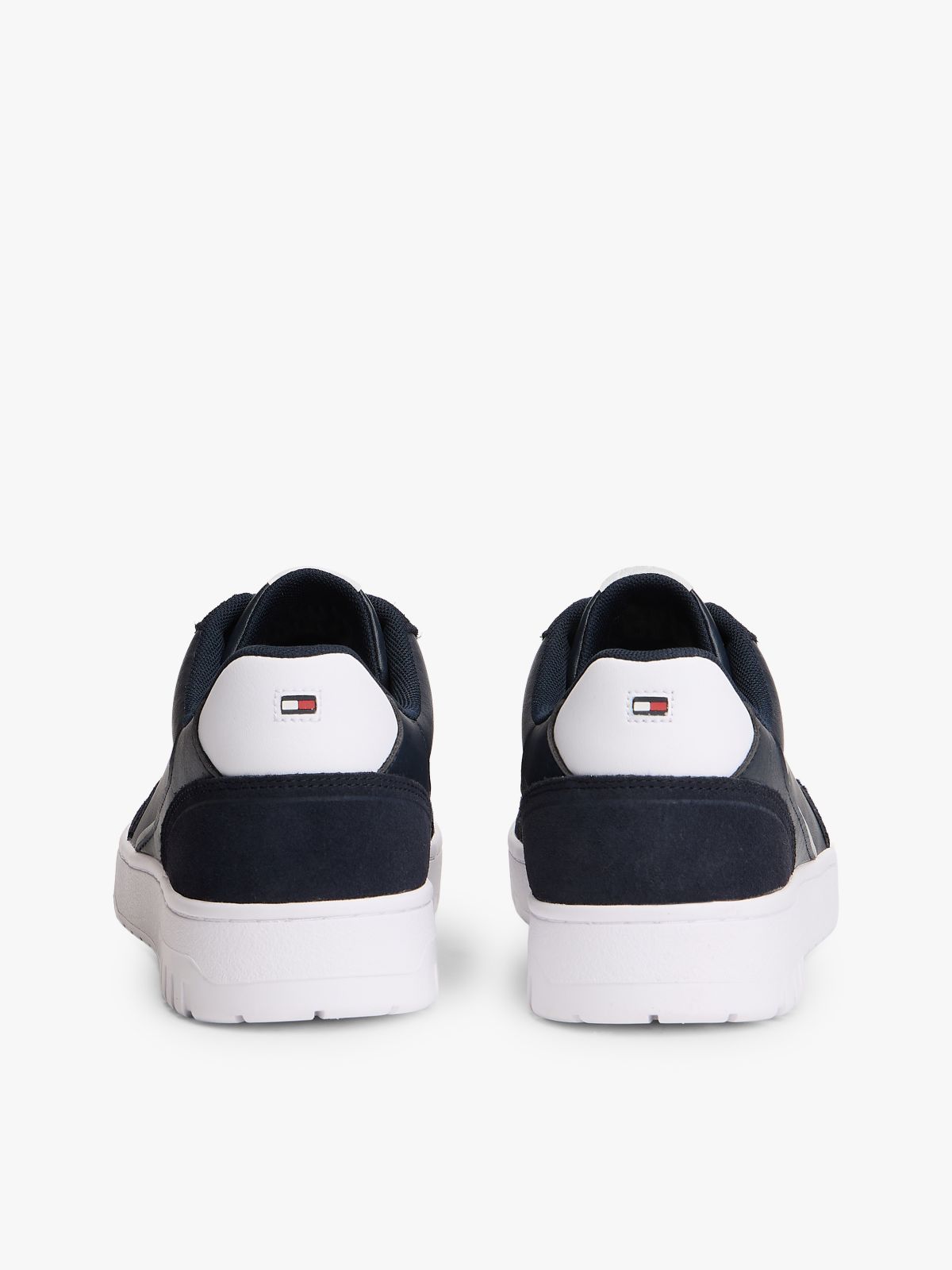 Mixed Texture Leather Basketball Trainers — Blue