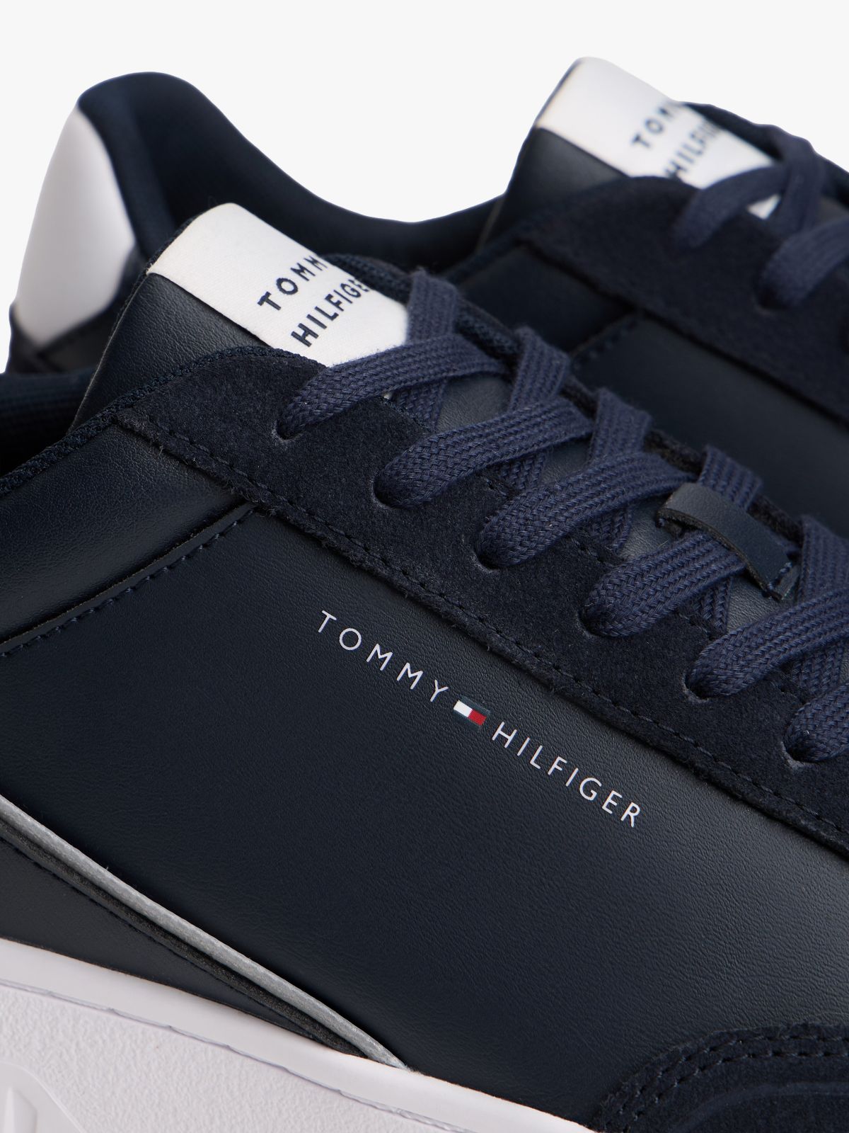 Mixed Texture Leather Basketball Trainers — Blue