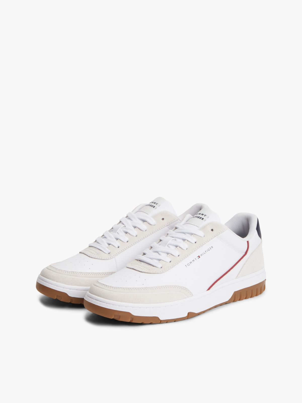 Mixed Texture Leather Basketball Trainers — Multi