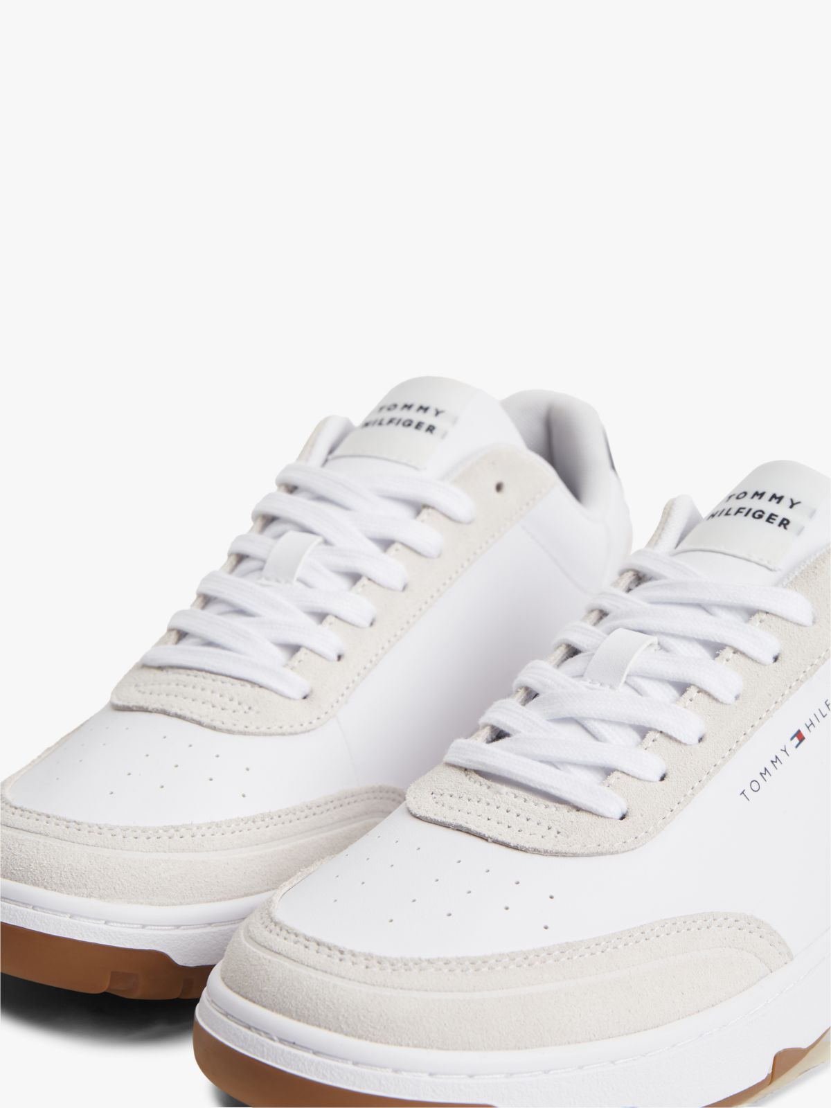Mixed Texture Leather Basketball Trainers — Multi