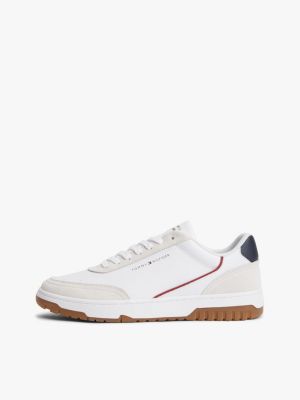 multi mixed texture leather basketball trainers for men tommy hilfiger
