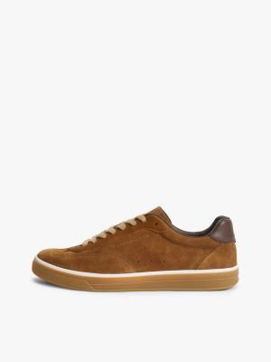 brown luxe suede trainers for men tommy hilfiger