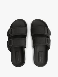 Webbing Strap Buckle Suede Sandals — Black 3