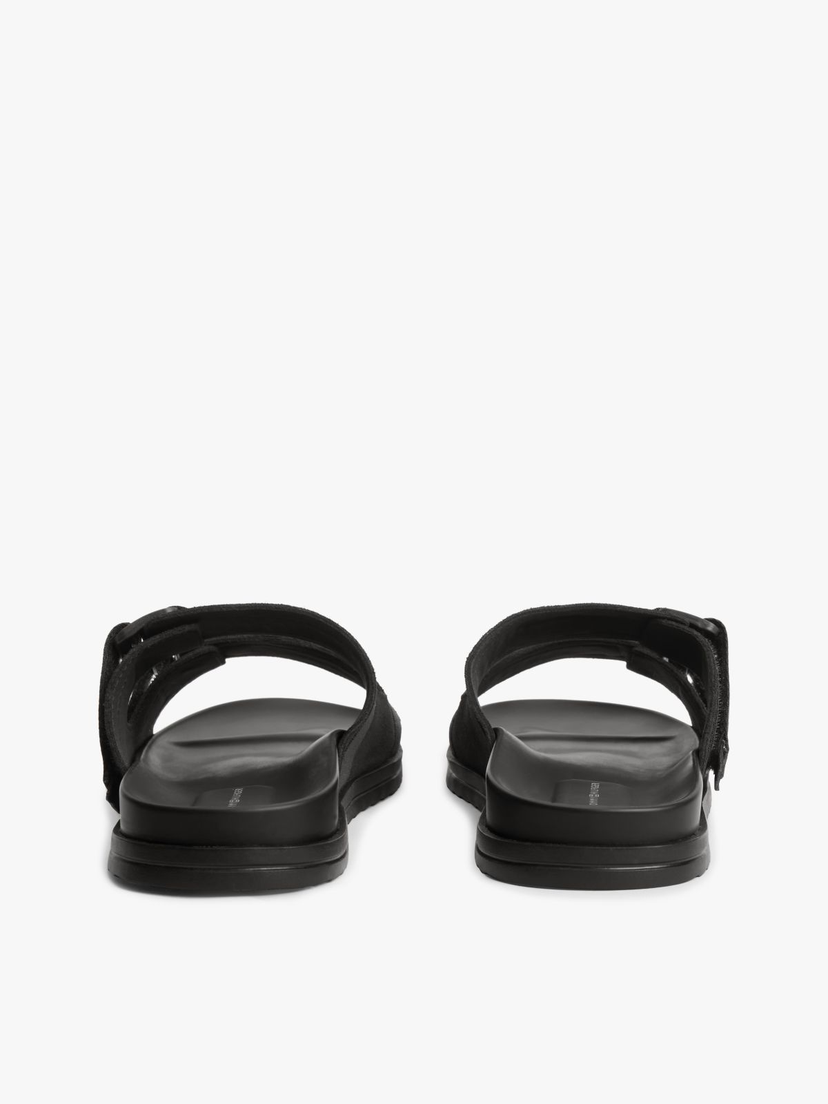 Webbing Strap Buckle Suede Sandals — Black