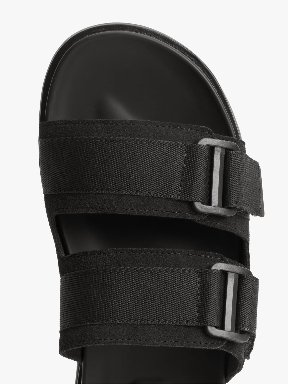 Webbing Strap Buckle Suede Sandals — Black