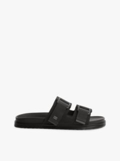 Webbing Strap Buckle Suede Sandals — Black 1