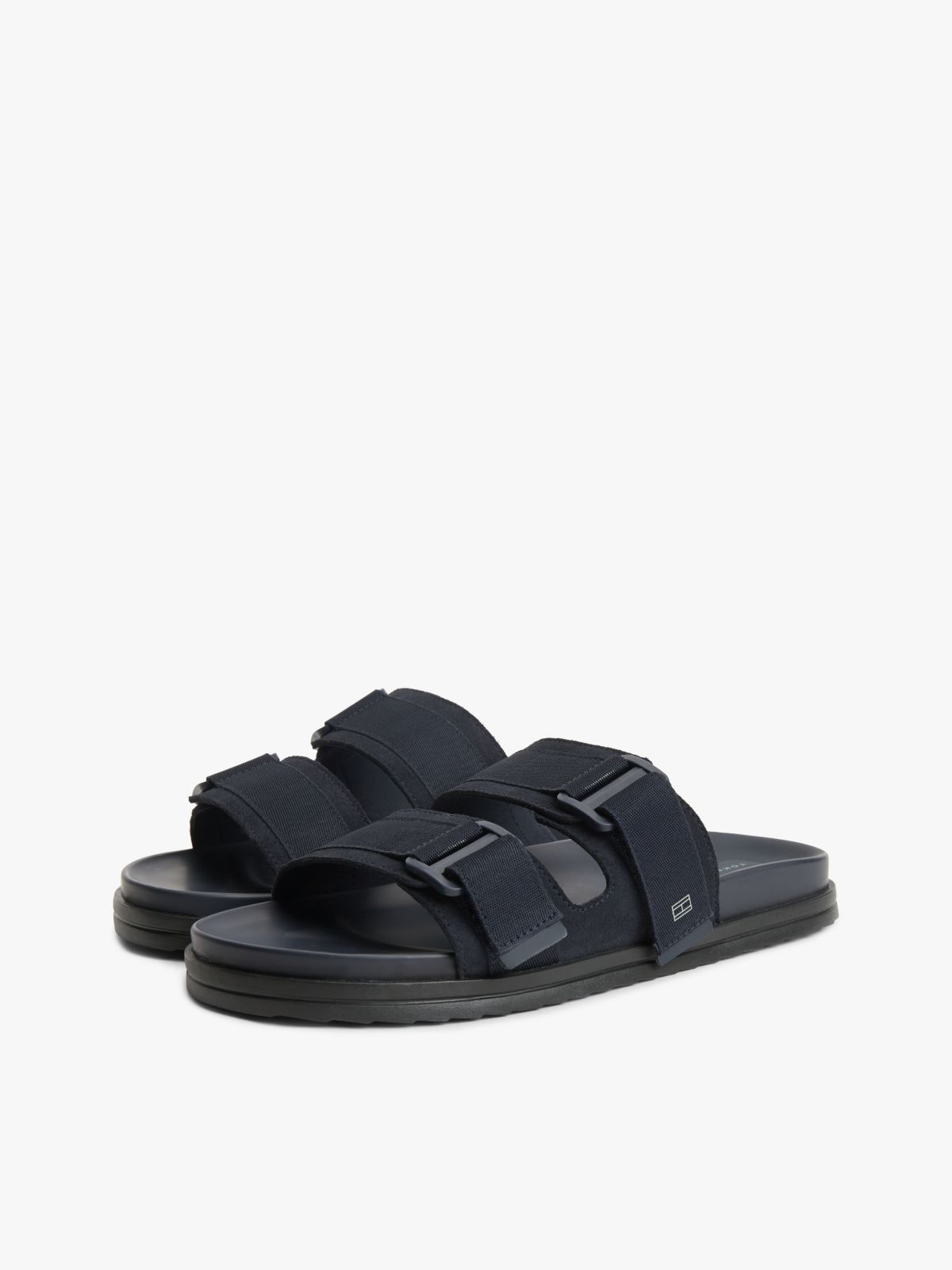 Webbing Strap Buckle Suede Sandals — Blue