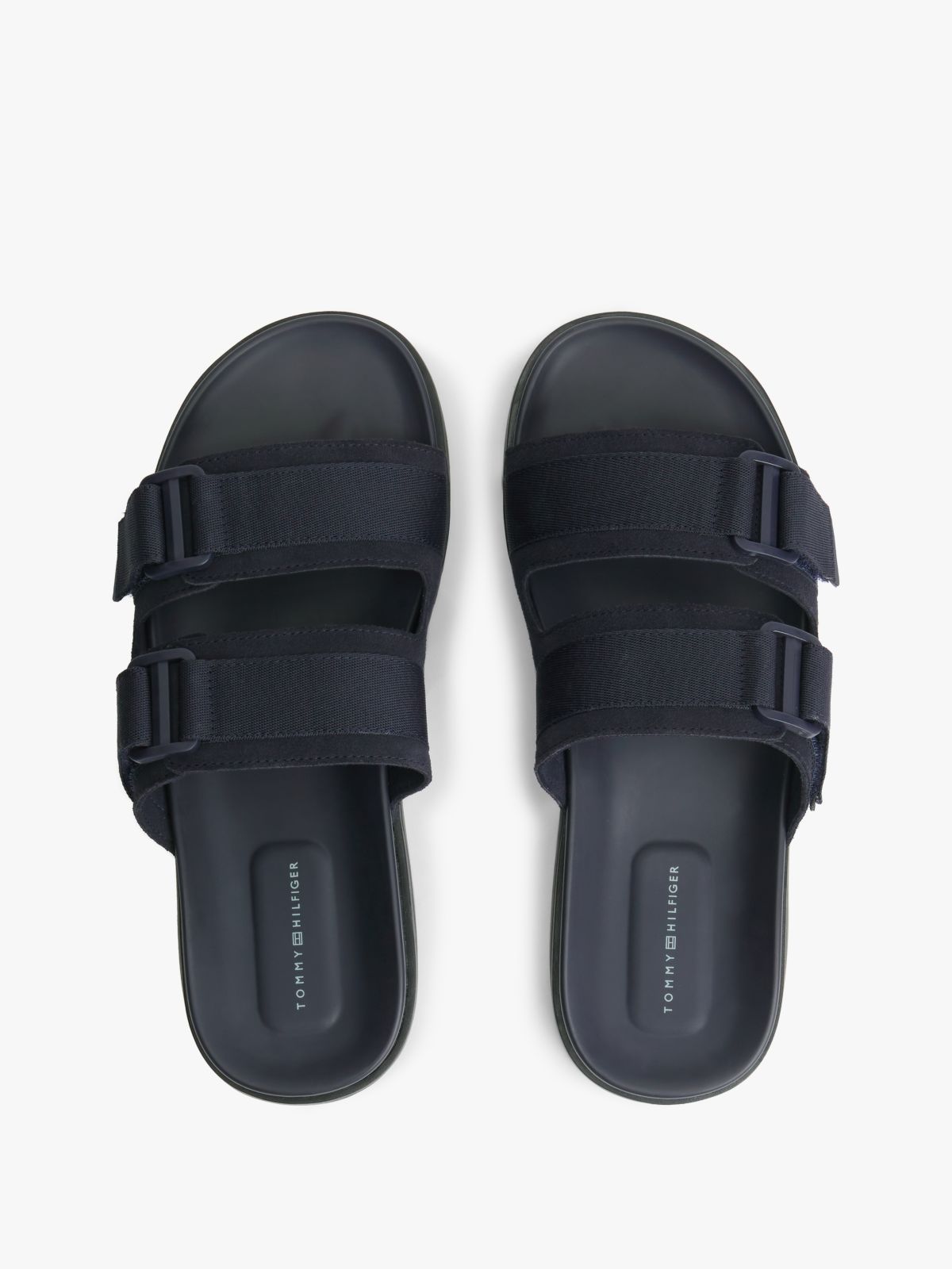 Webbing Strap Buckle Suede Sandals — Blue