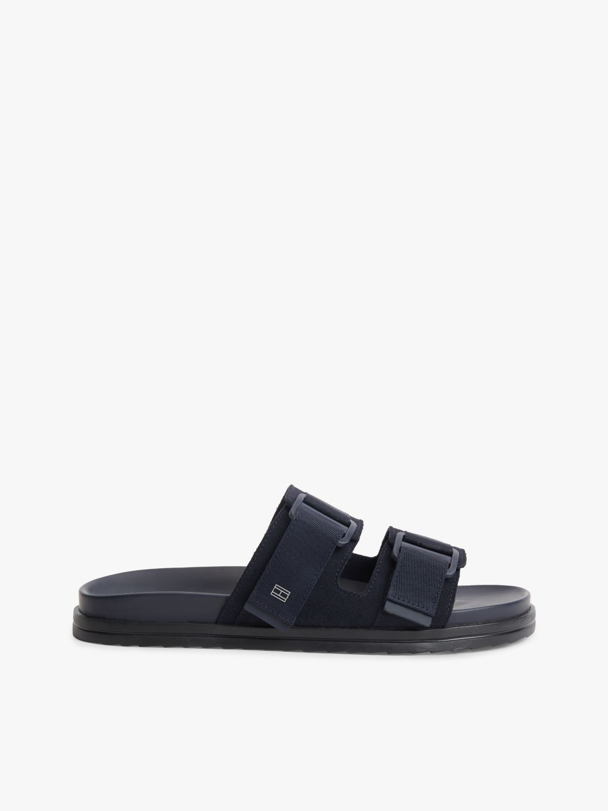 Webbing Strap Buckle Suede Sandals — Blue