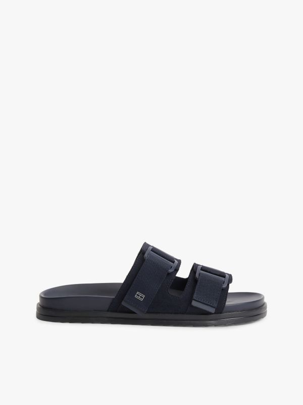 Webbing Strap Buckle Suede Sandals — Blue