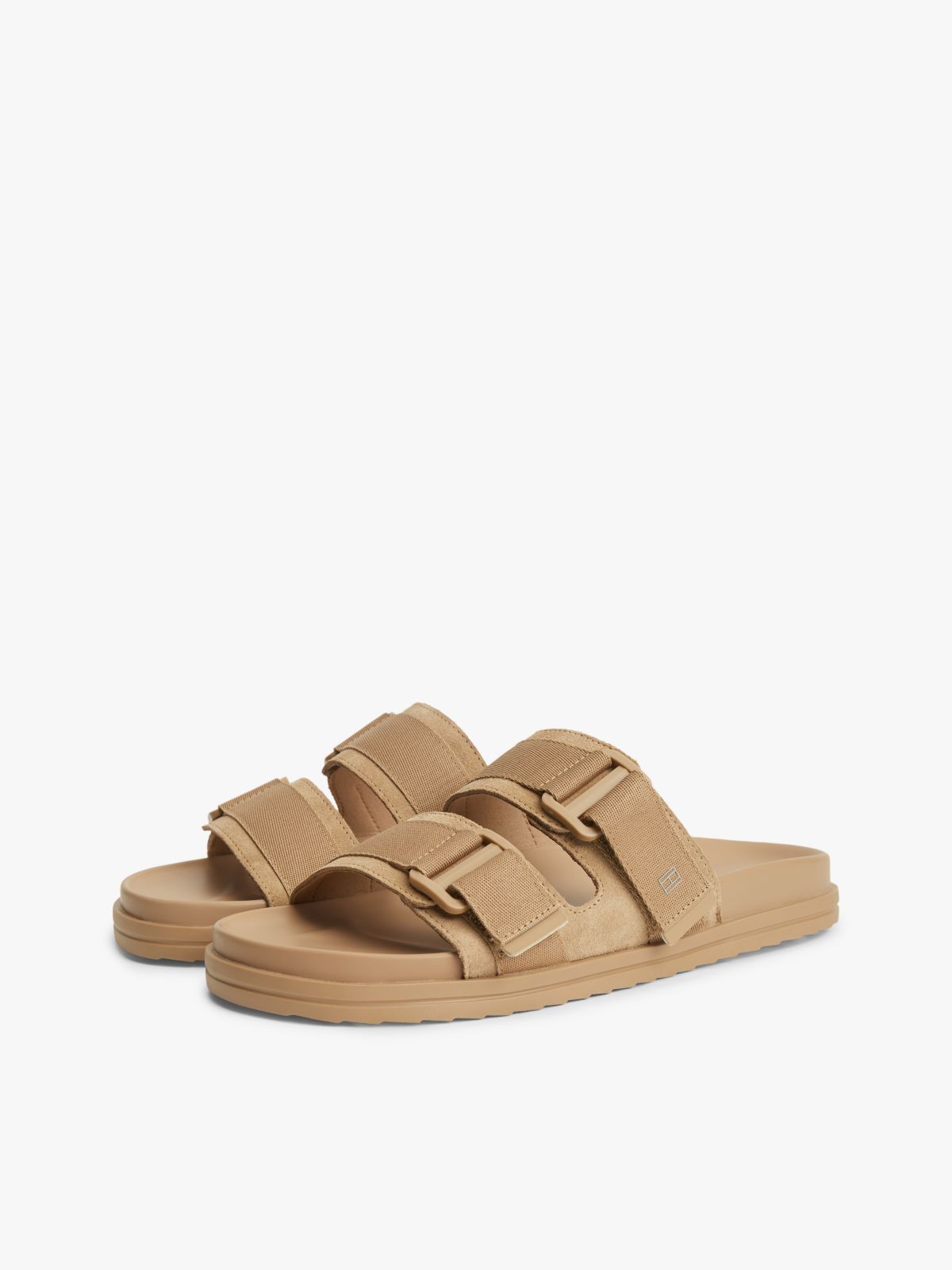 Webbing Strap Buckle Suede Sandals — Brown