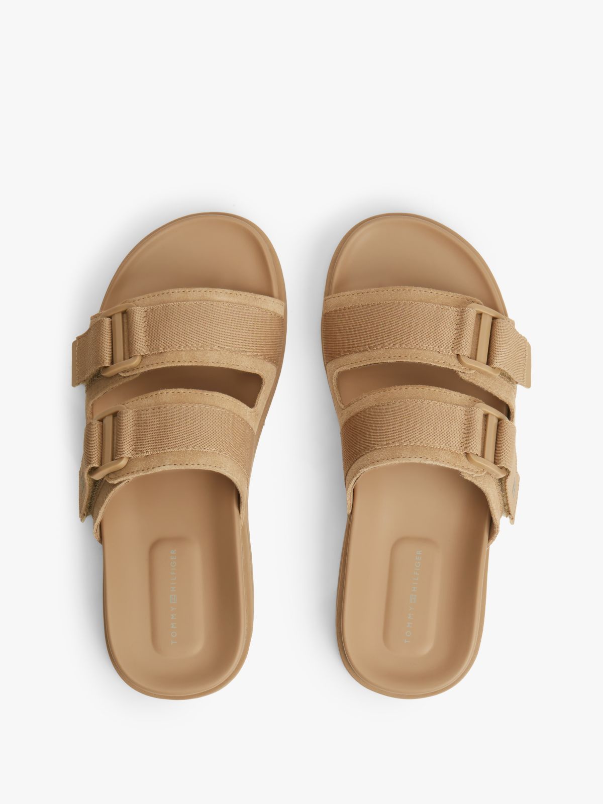 Webbing Strap Buckle Suede Sandals — Brown