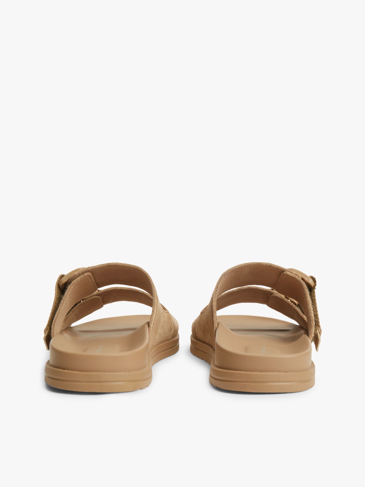 Webbing Strap Buckle Suede Sandals — Brown