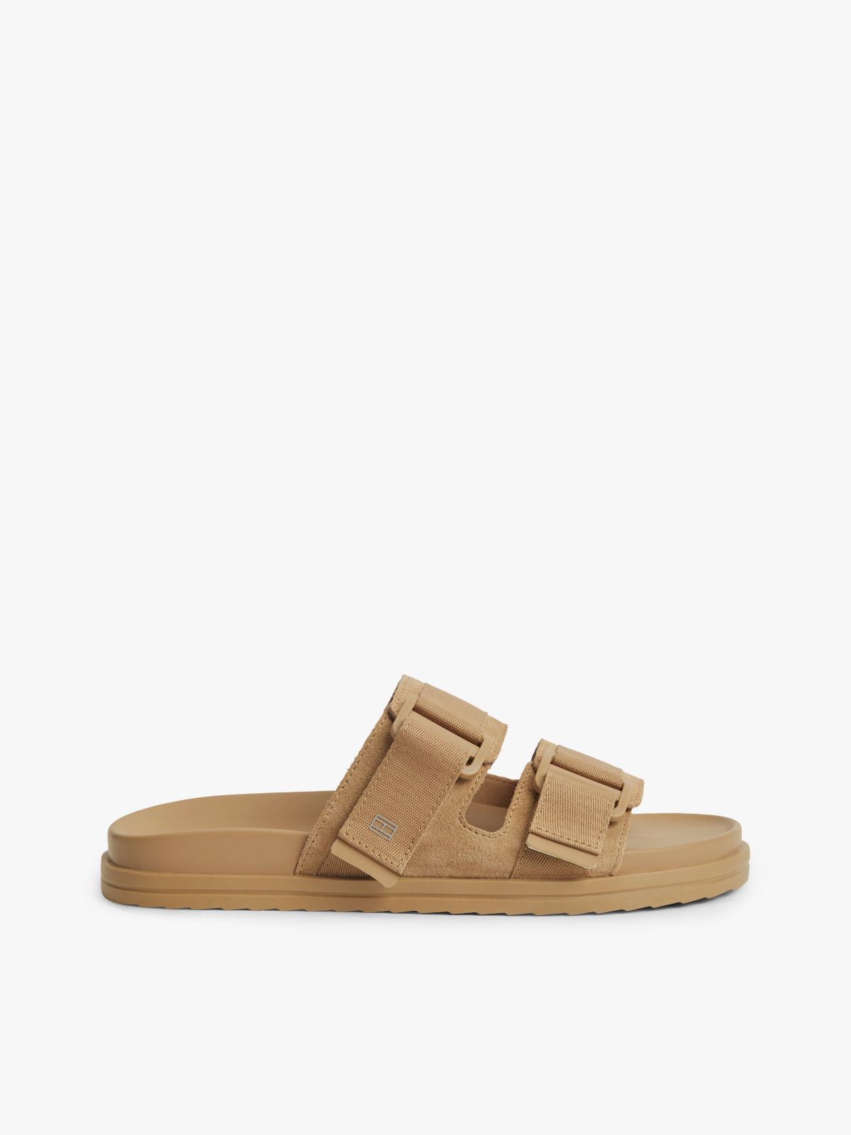Webbing Strap Buckle Suede Sandals — Brown