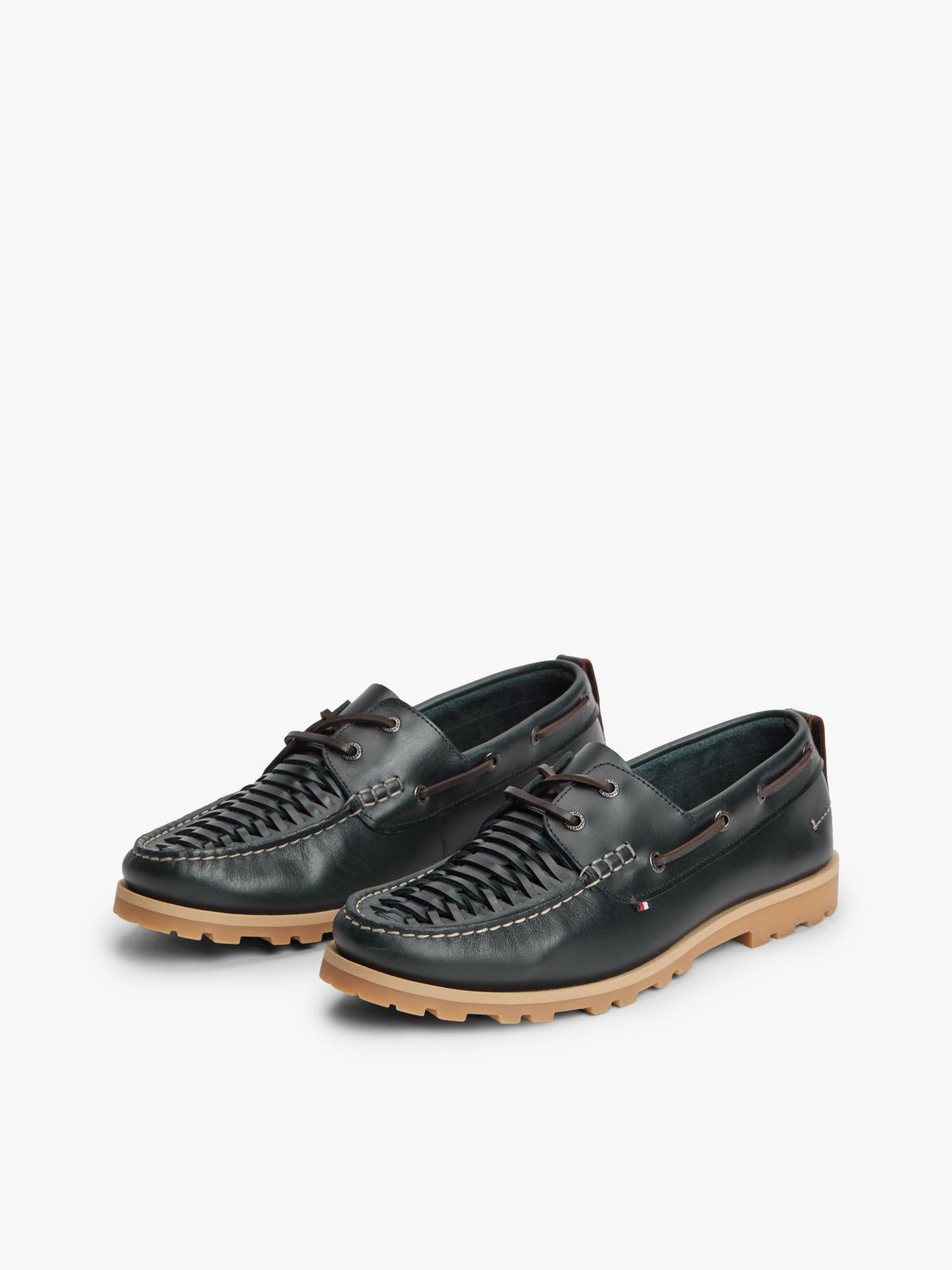 Leather Braided Boat Shoes — Blue