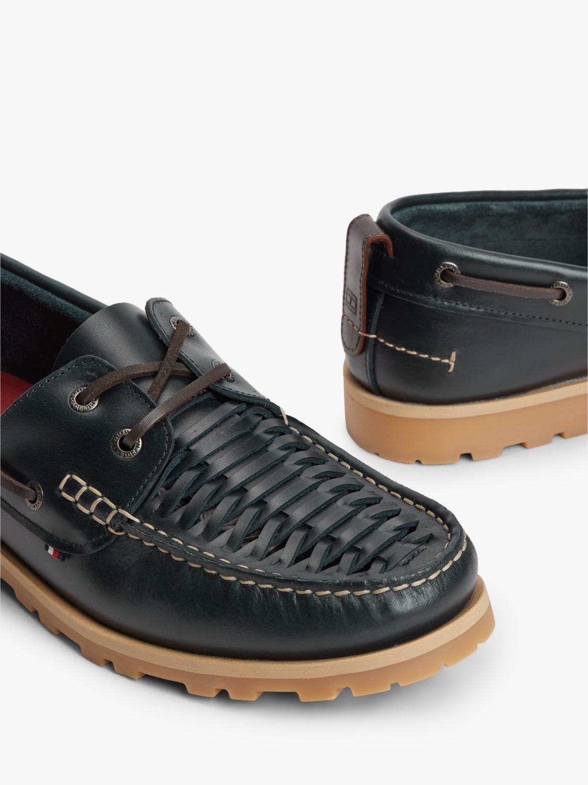 Leather Braided Boat Shoes — Blue