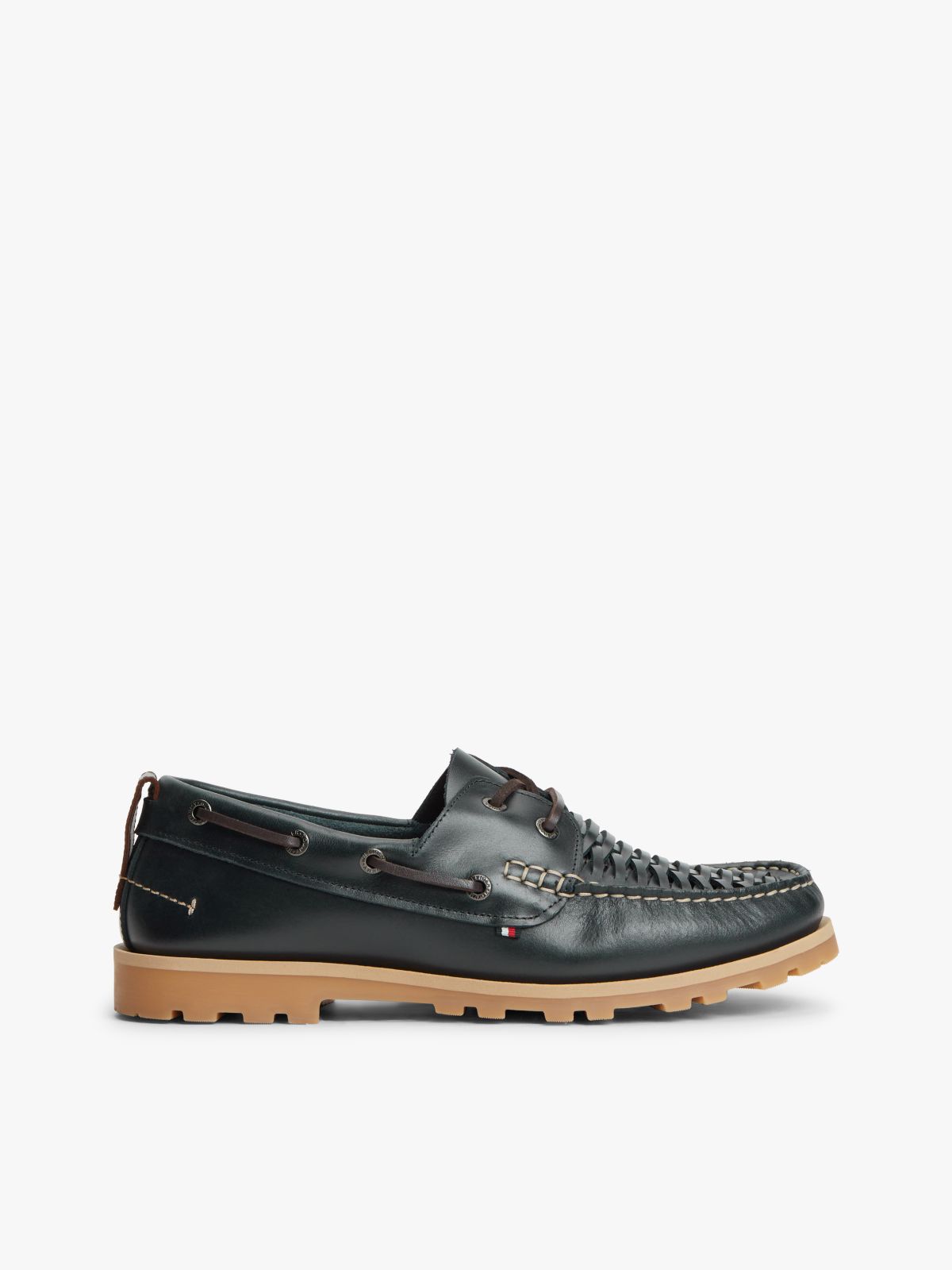 Leather Braided Boat Shoes — Blue