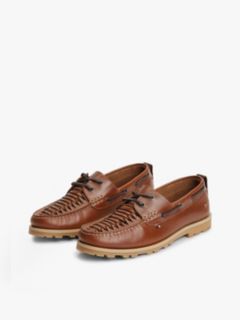Leather Braided Boat Shoes — Brown 2