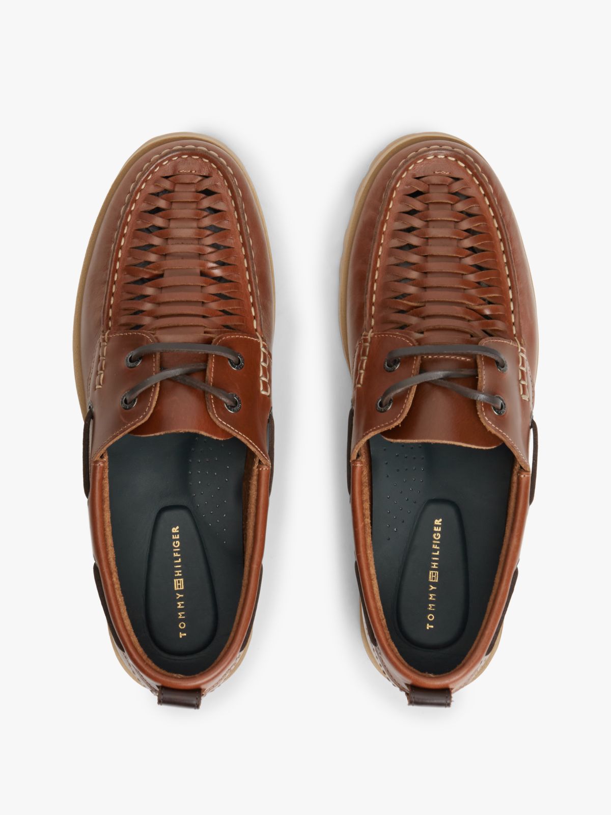 Leather Braided Boat Shoes — Brown