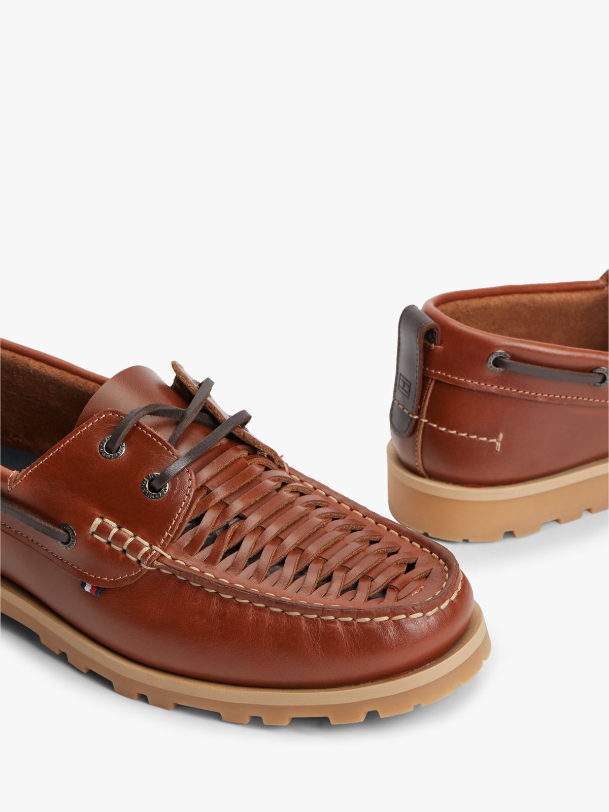 Leather Braided Boat Shoes — Brown