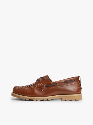 brown leather braided boat shoes for men tommy hilfiger