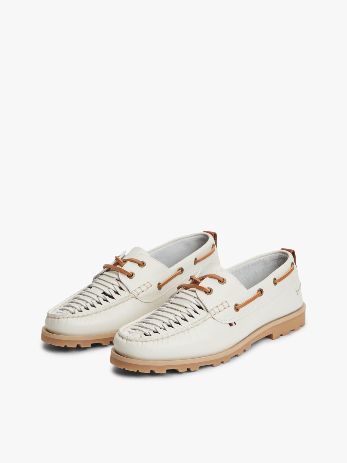 Leather Braided Boat Shoes — White