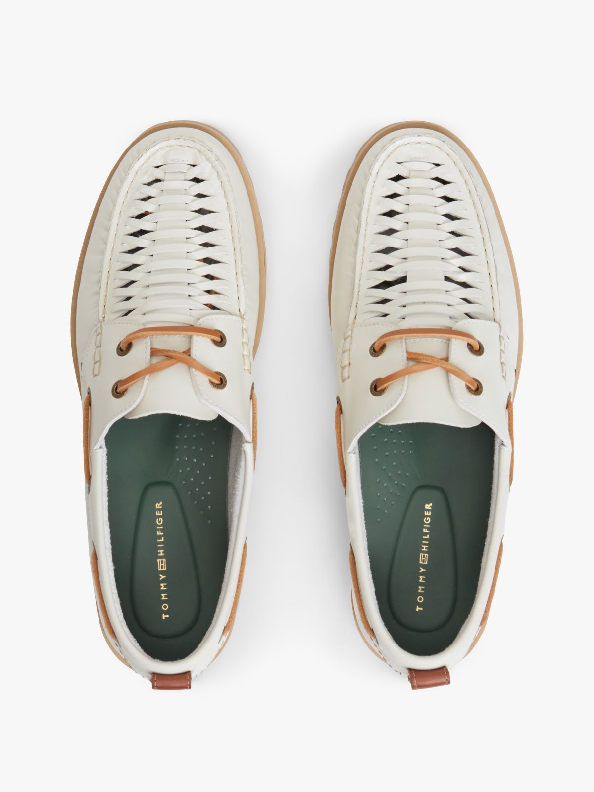 Leather Braided Boat Shoes — White