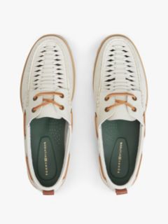 Leather Braided Boat Shoes — White 3