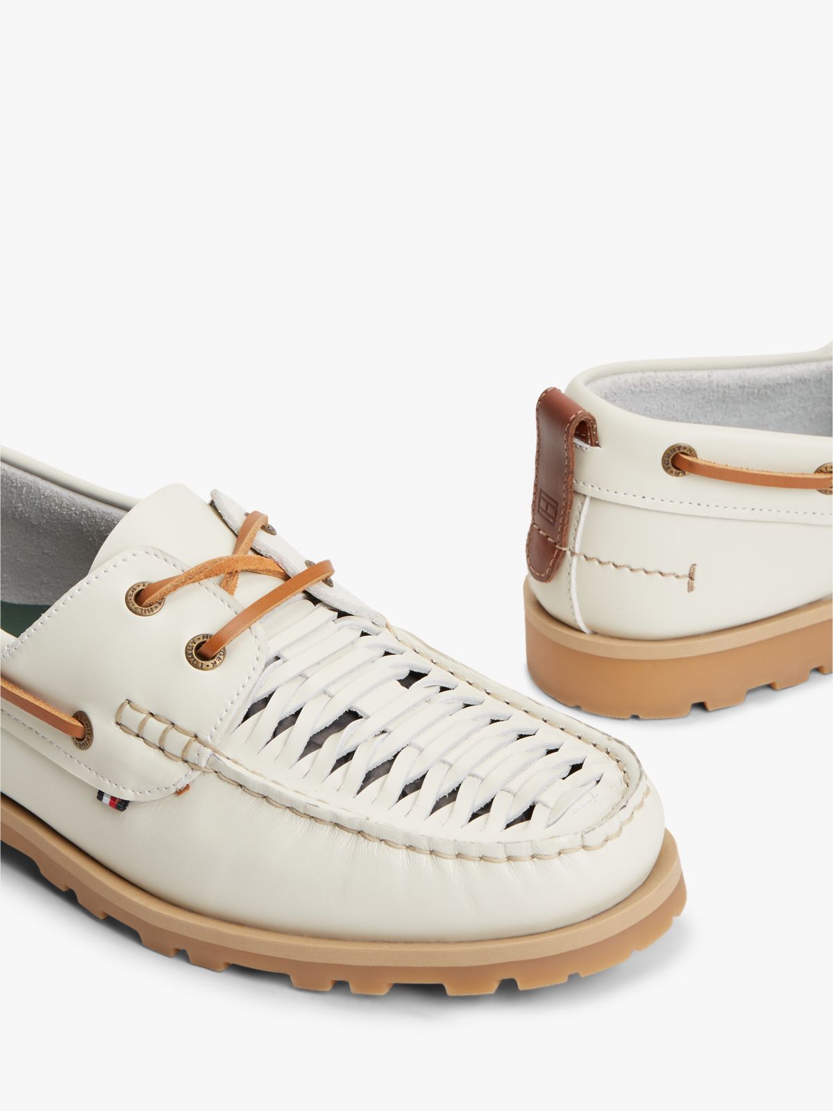 Leather Braided Boat Shoes — White