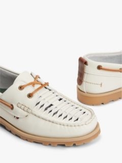 Leather Braided Boat Shoes — White 6