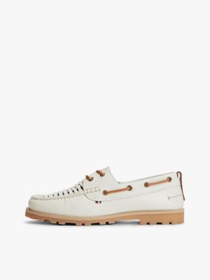 white leather braided boat shoes for men tommy hilfiger