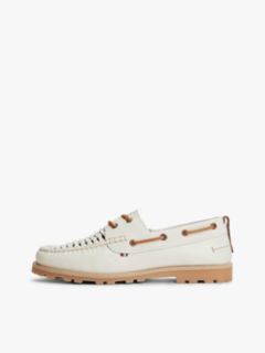 Leather Braided Boat Shoes — White 7