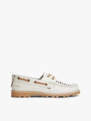 white leather braided boat shoes for men tommy hilfiger
