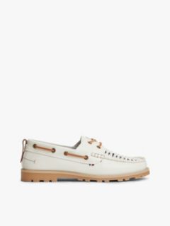 Leather Braided Boat Shoes — White 1
