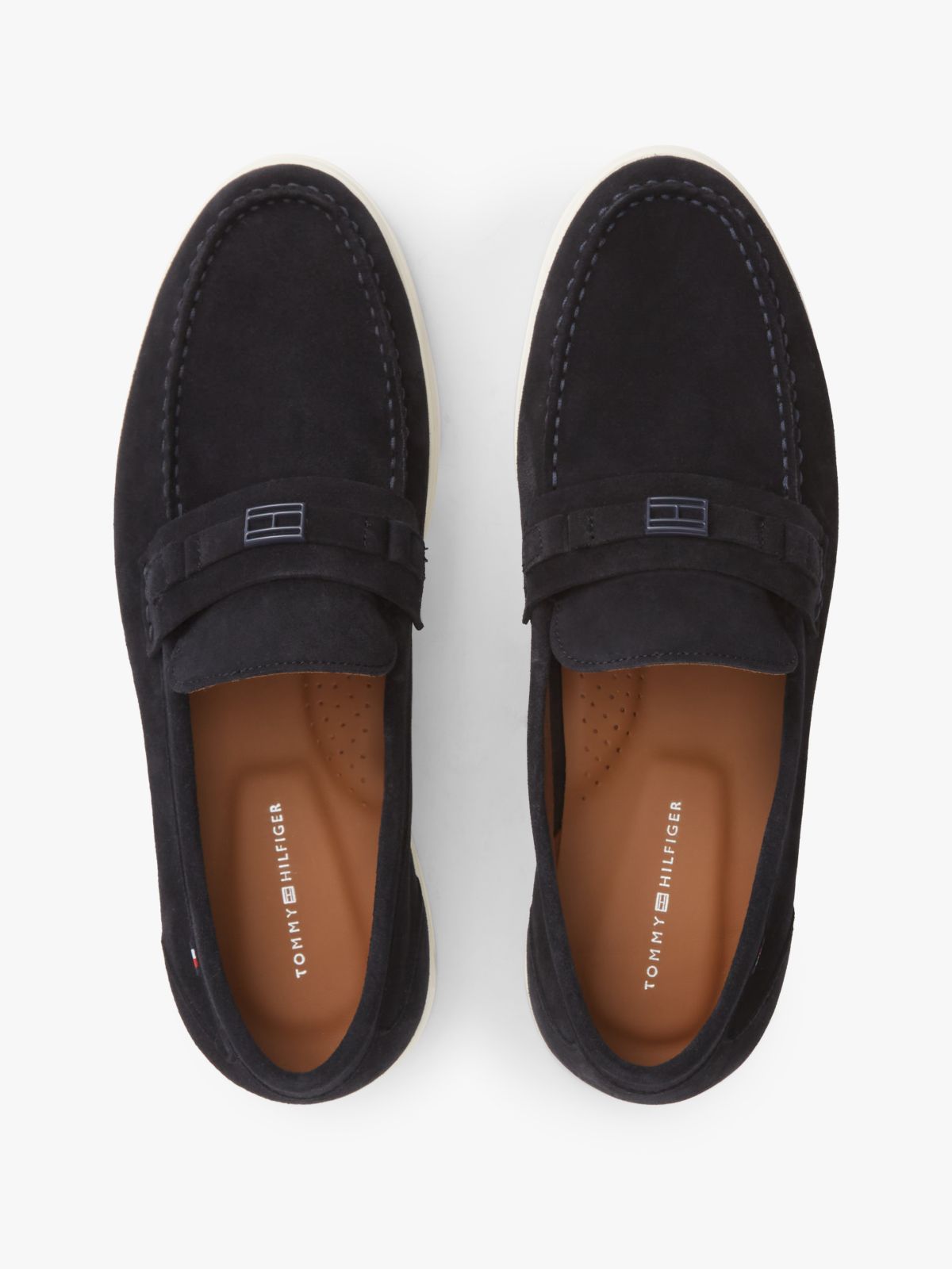 Flag Plaque Suede Loafers — Blue