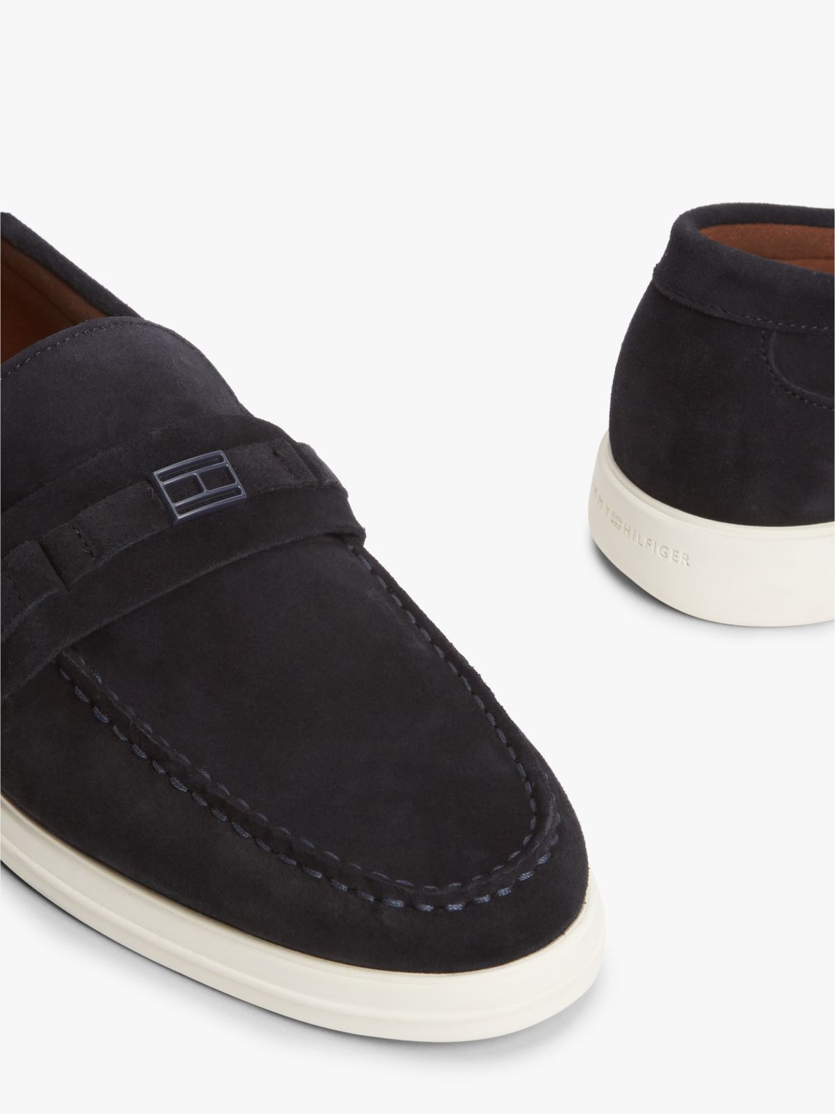 Flag Plaque Suede Loafers — Blue