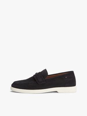 blue flag plaque suede loafers for men tommy hilfiger