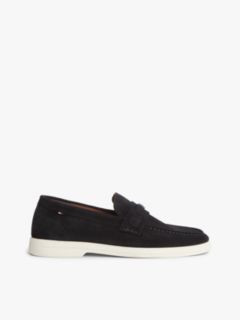 Flag Plaque Suede Loafers — Blue 1