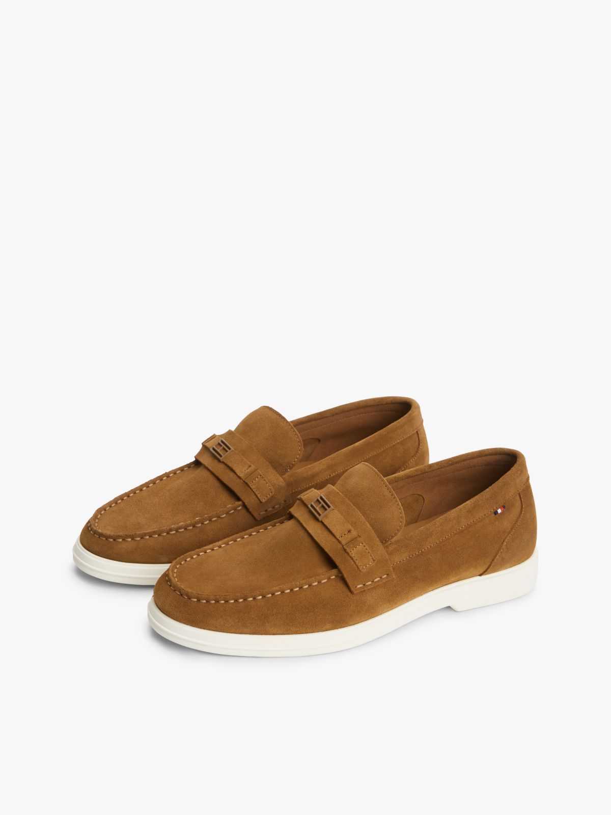 Flag Plaque Suede Loafers — Brown