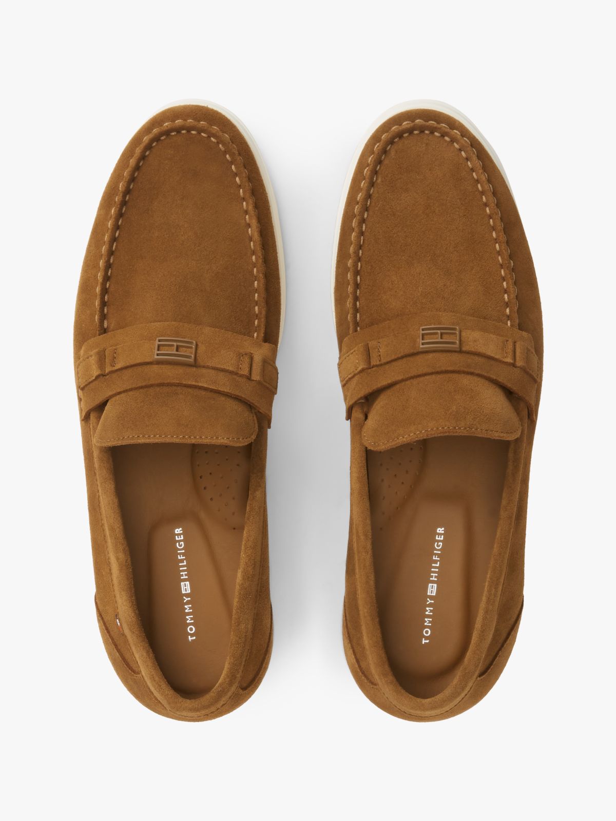 Flag Plaque Suede Loafers — Brown