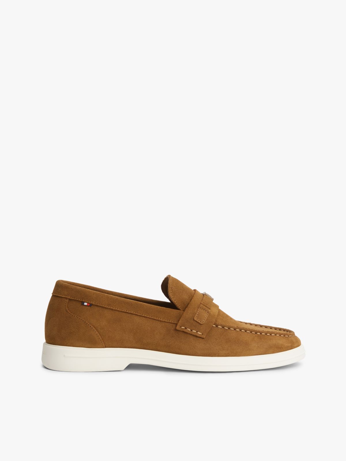 Flag Plaque Suede Loafers — Brown