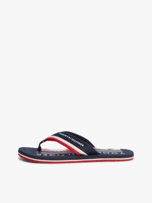 blau flip-flops mit gestreiften gewebe-riemen für herren - tommy hilfiger